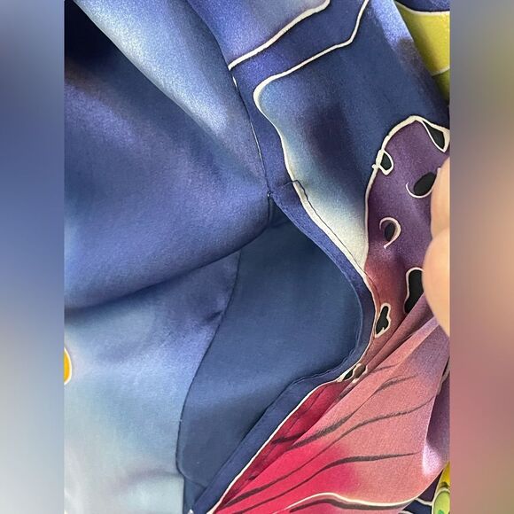 Vintage 80s Mureli Jacket 100% Silk Butterflies Moths Blue S - Picture 7 of 14